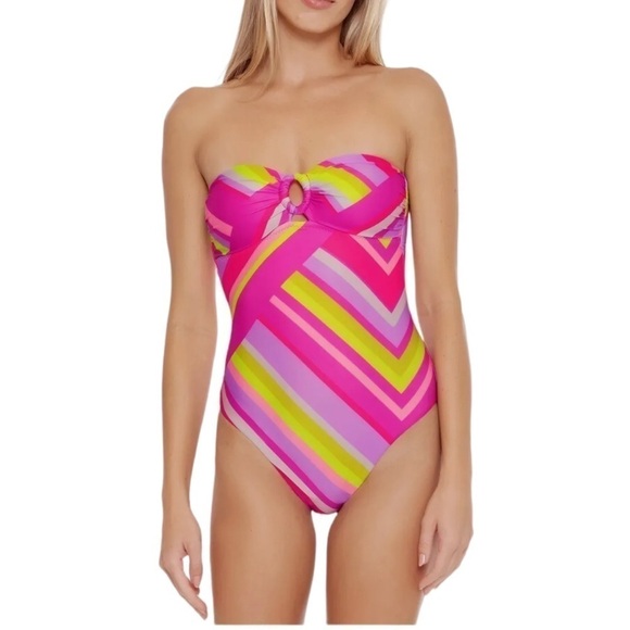 Trina Turk Multi Waltz Ring-Front Bandeau One Piece Swimsuit Size 2 - Picture 2 of 12